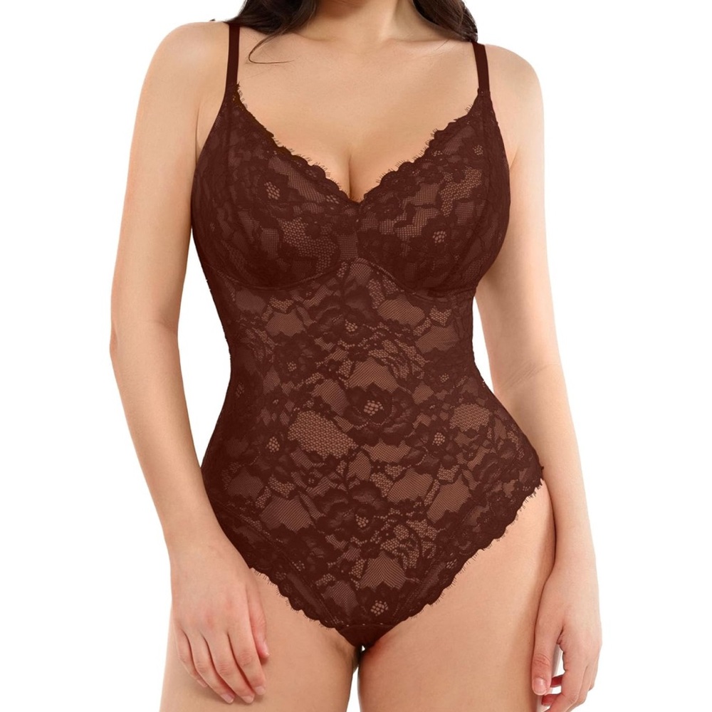 NWT Popilush Lace V-Neck Tummy Control Backless Thong Bodysuit – Medium
